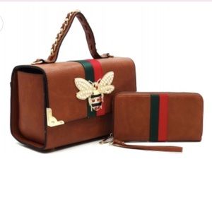 Queen Bee Satchel Crossbody Bag With Matching Wallet. NEW